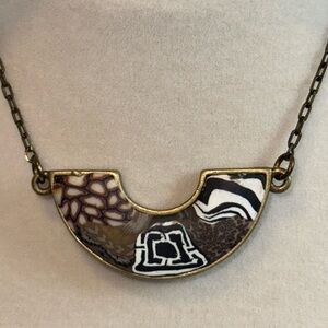 Jil Zarah Reversible Safari Arc Necklace Handmade Clay 15” + 3” Extender NEW